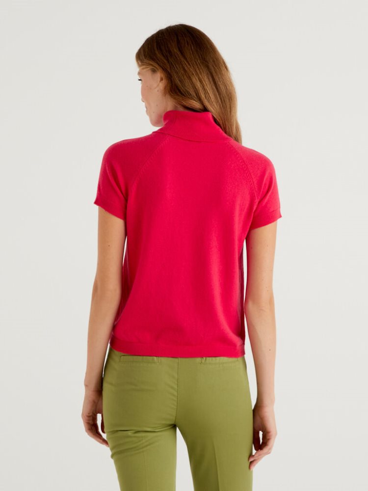 Benetton Fuchsia Kort Sleeve Turtleneck High Neck Sweaters Dames Fuchsie | BE626191