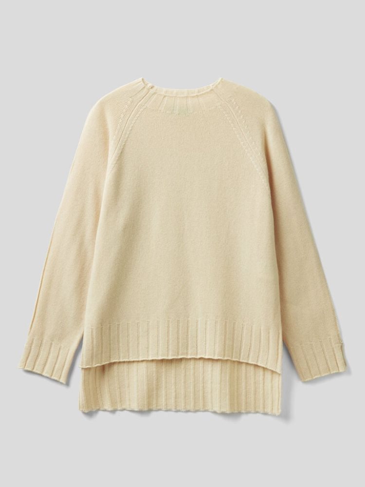 Benetton Geribbeld Knit Crew Neck Sweaters Dames Vanilla | BE039428