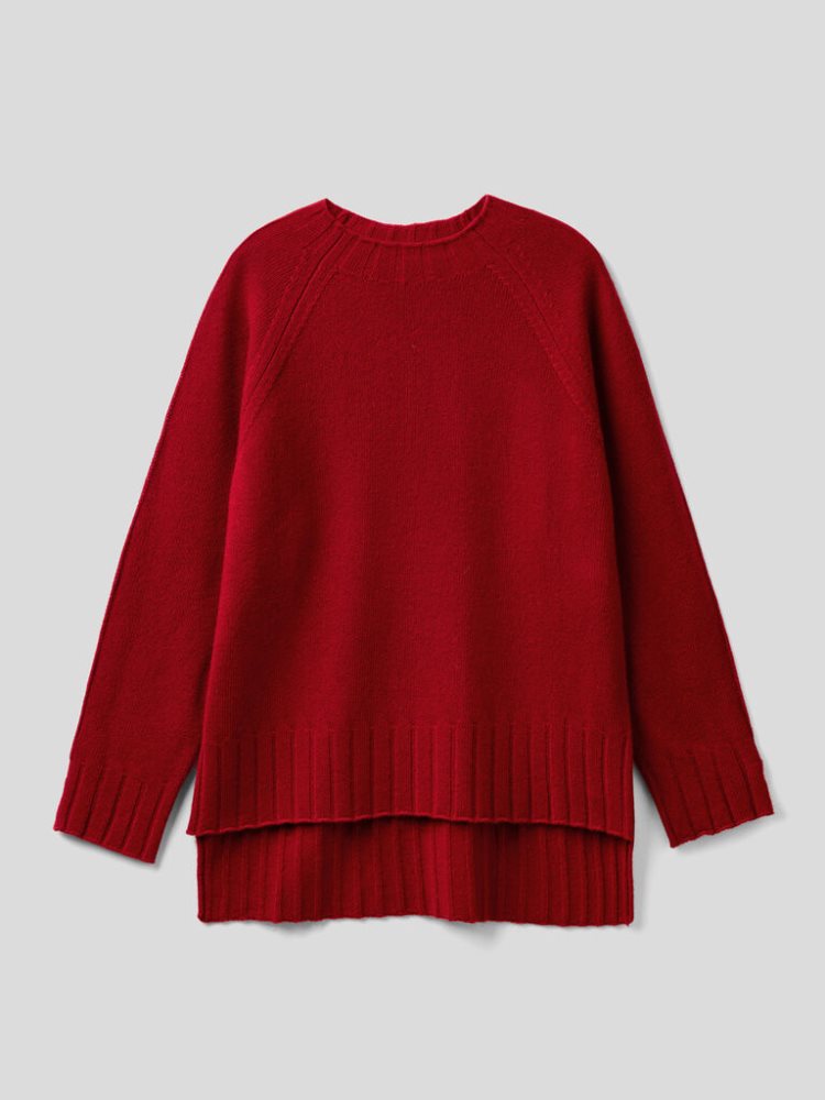 Benetton Geribbeld Knit Crew Neck Sweaters Dames Bordeaux | BE299006