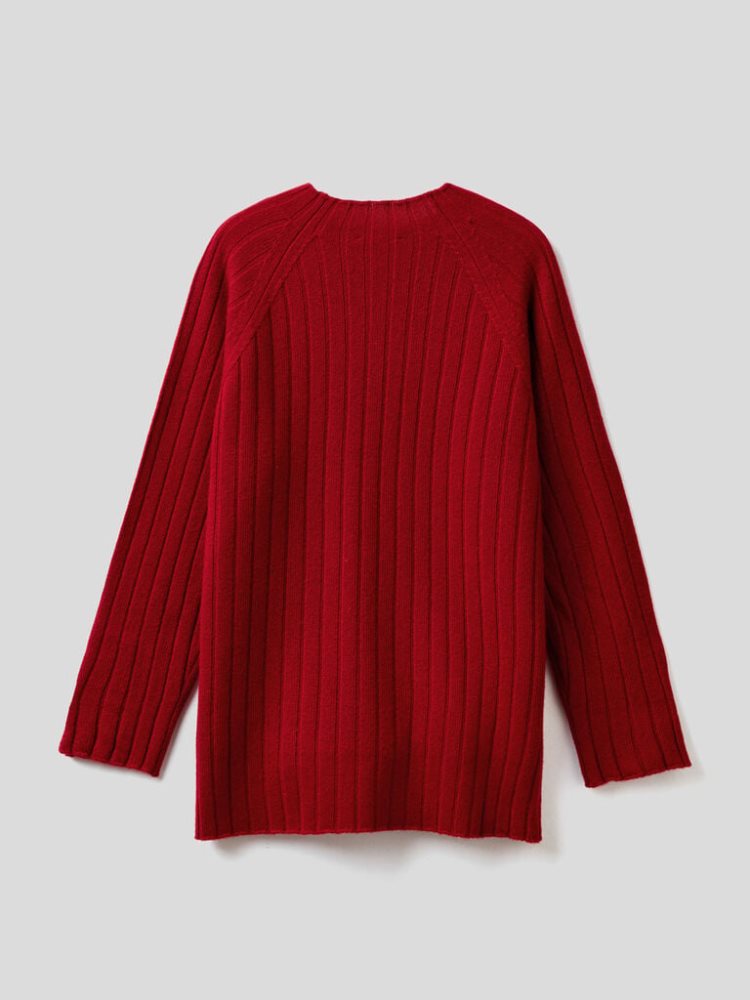 Benetton Geribbeld Knit Crew Neck Sweaters Dames Bordeaux | BE299006