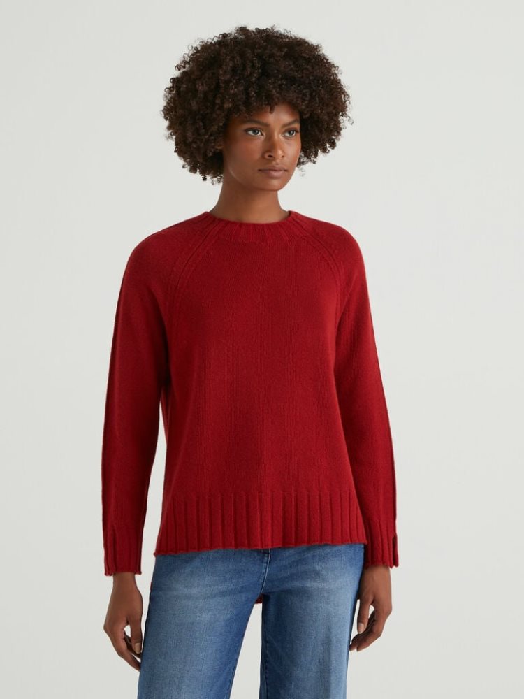 Benetton Geribbeld Knit Crew Neck Sweaters Dames Bordeaux | BE299006