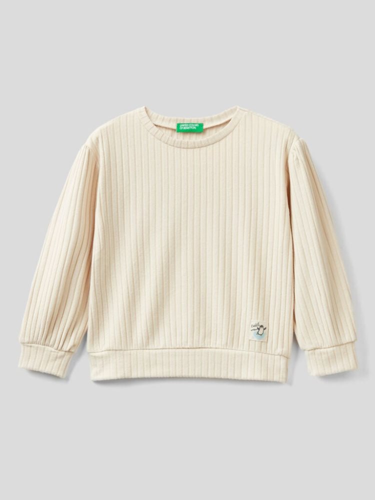 Benetton Geribbeld Pullover Sweatshirt Kinderen Wit | BE137120