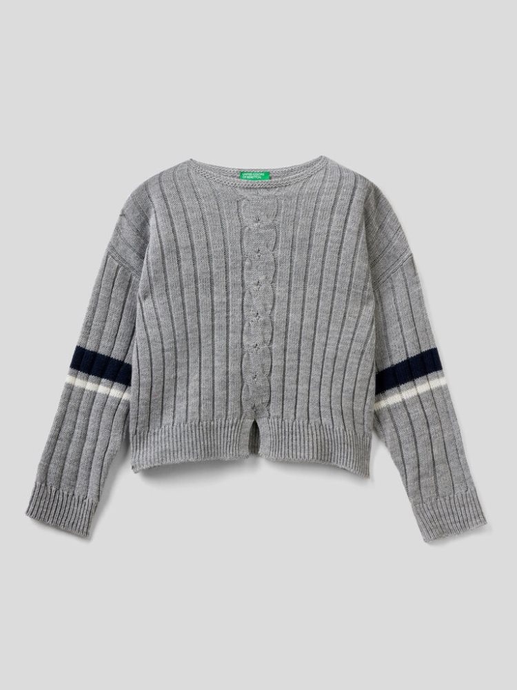 Benetton Geribbeld Wol Blend Truien Kinderen Grijs | BE381865