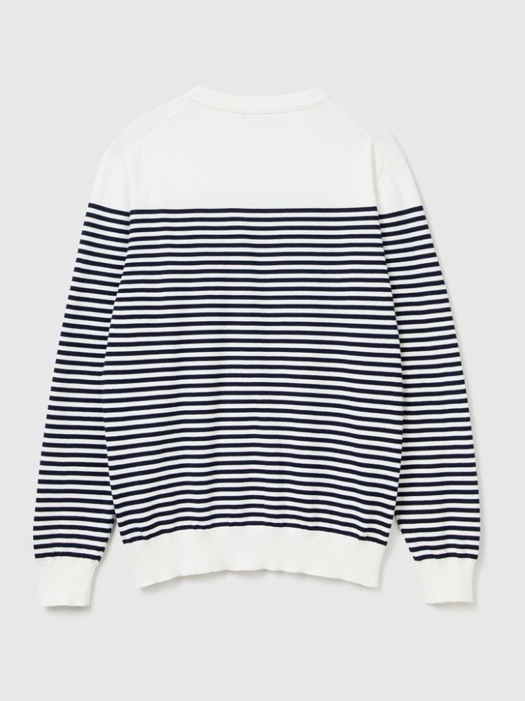 Benetton Gestreept 100% Katoenen Crew Neck Sweaters Heren Wit | BE269706