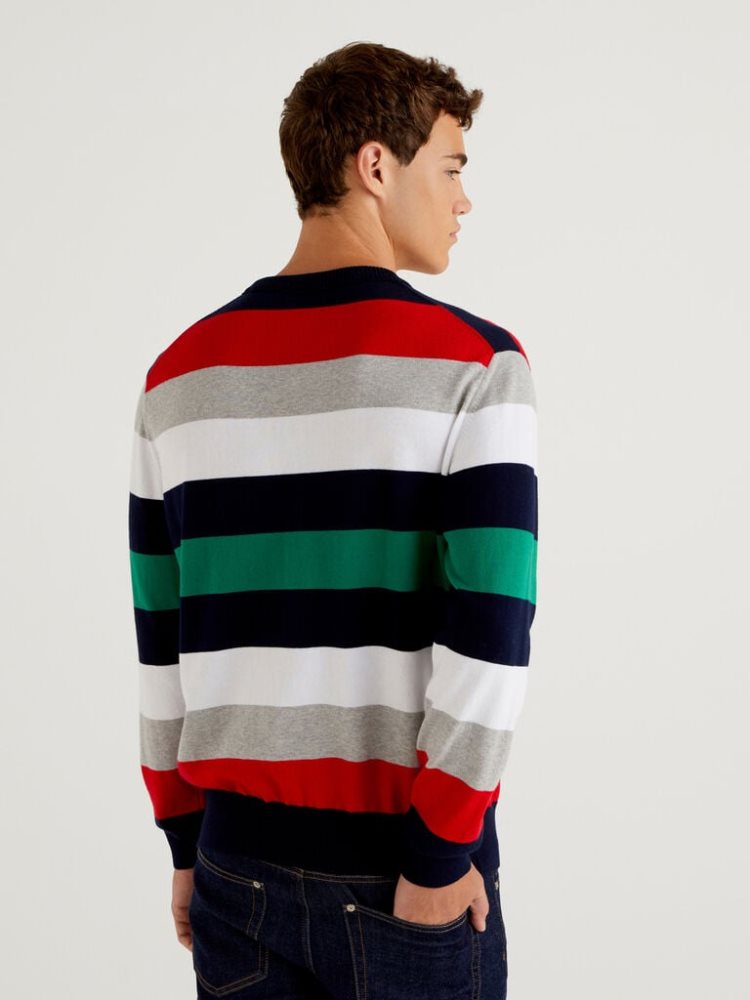 Benetton Gestreept 100% Katoenen Crew Neck Sweaters Heren Multi-color | BE560761