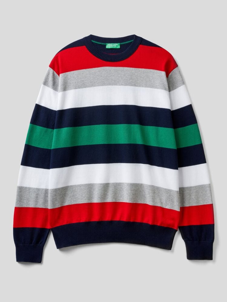 Benetton Gestreept 100% Katoenen Crew Neck Sweaters Heren Multi-color | BE560761