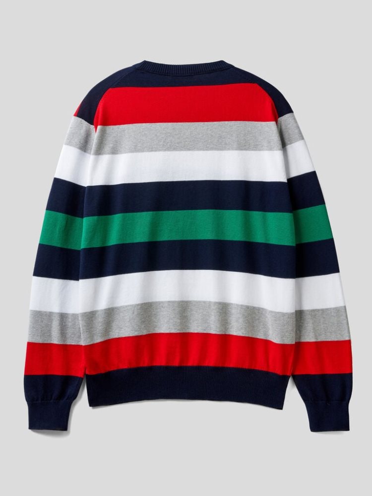 Benetton Gestreept 100% Katoenen Crew Neck Sweaters Heren Multi-color | BE560761