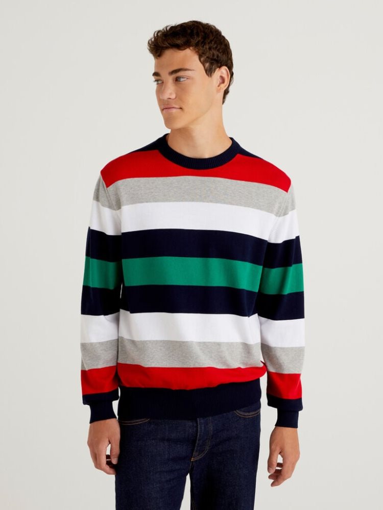 Benetton Gestreept 100% Katoenen Crew Neck Sweaters Heren Multi-color | BE560761