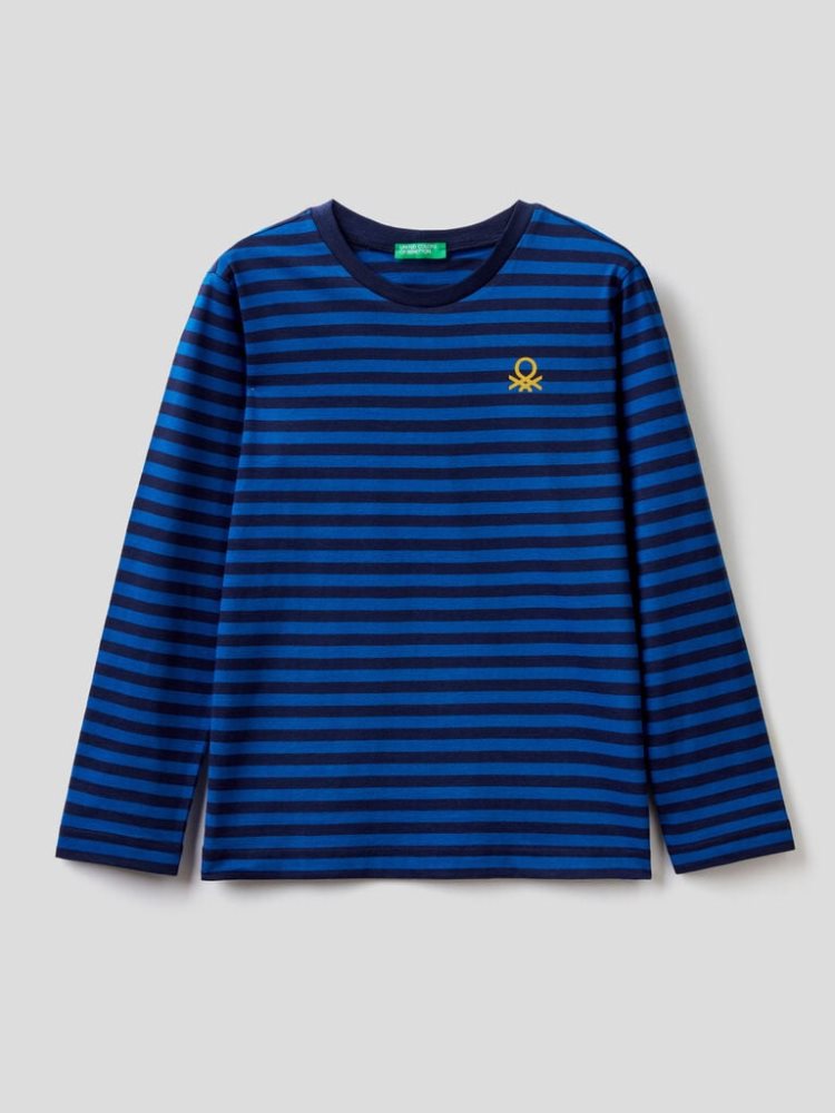 Benetton Gestreept 100% Katoenen Long Sleeve T-shirts Kinderen Blauw | BE353148