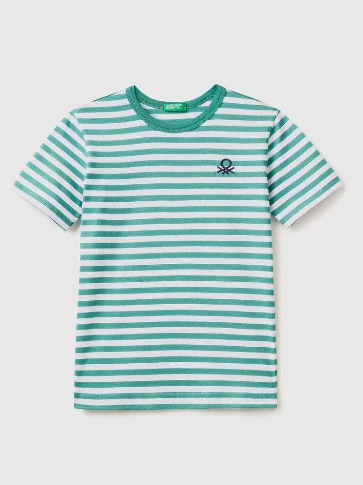 Benetton Gestreept 100% Katoenen Short Sleeve T-shirts Kinderen Groen | BE504303