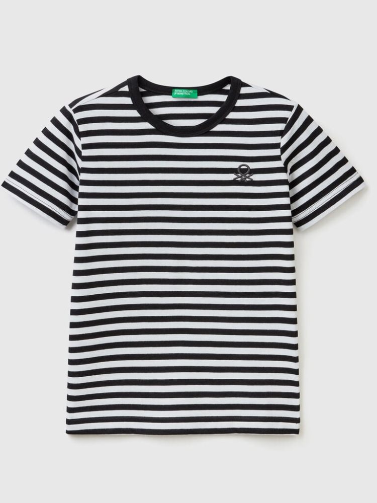 Benetton Gestreept 100% Katoenen Short Sleeve T-shirts Kinderen Zwart | BE717701