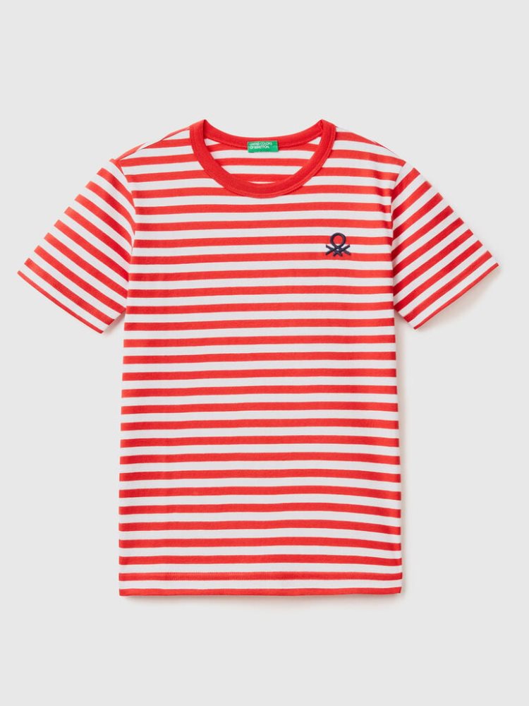 Benetton Gestreept 100% Katoenen Short Sleeve T-shirts Kinderen Rood | BE988193