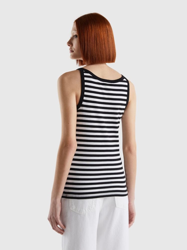 Benetton Gestreept 100% Katoenen Tanktop Dames Zwart | BE510290