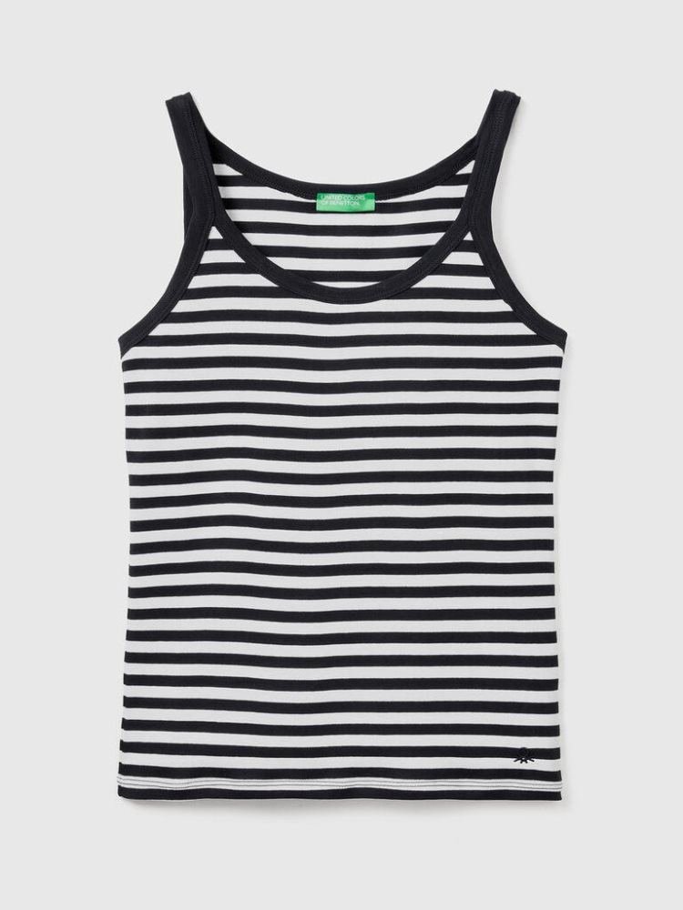 Benetton Gestreept 100% Katoenen Tanktop Dames Zwart | BE510290