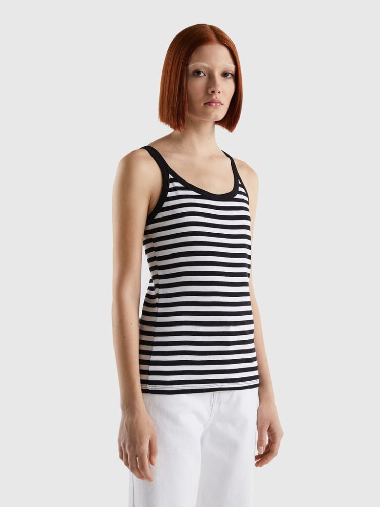 Benetton Gestreept 100% Katoenen Tanktop Dames Zwart | BE510290