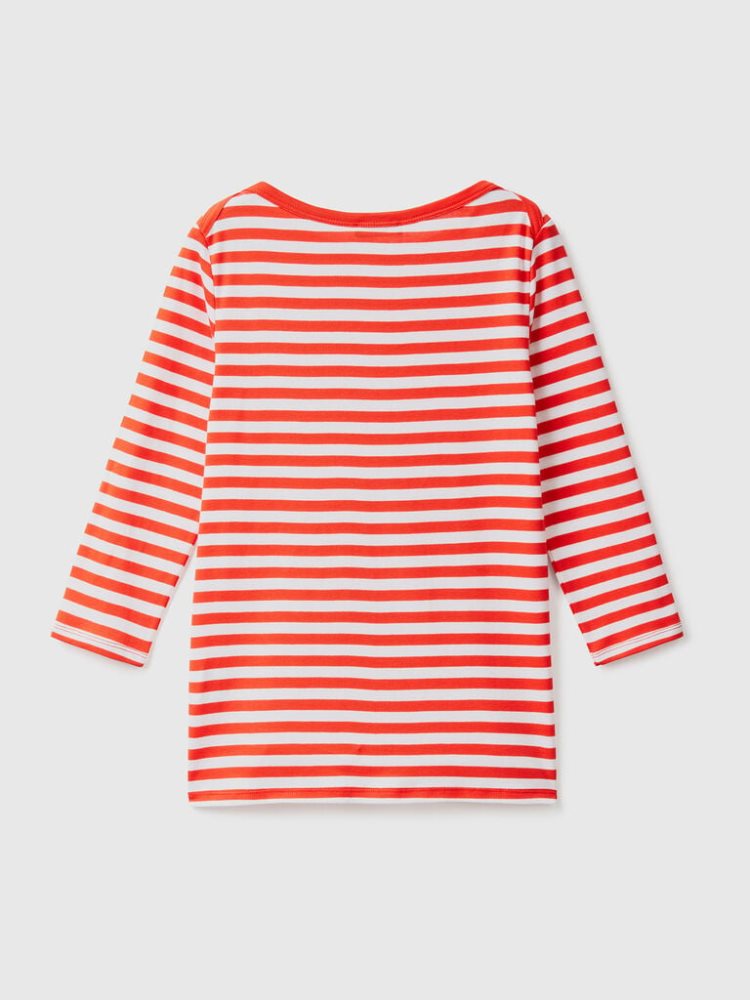 Benetton Gestreept 3/4 Sleeve 100% Katoenen T-shirts Dames Rood | BE683752