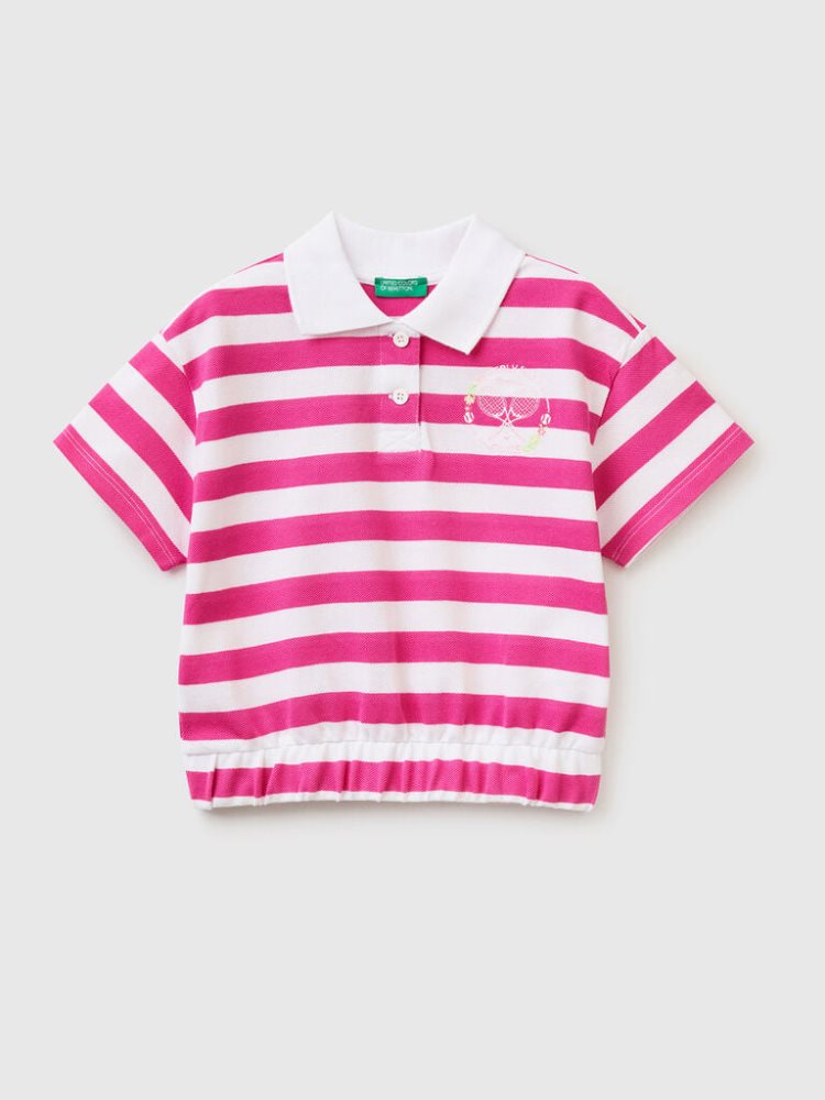 Benetton Gestreept Crest Poloshirt Kinderen Fuchsie | BE700054