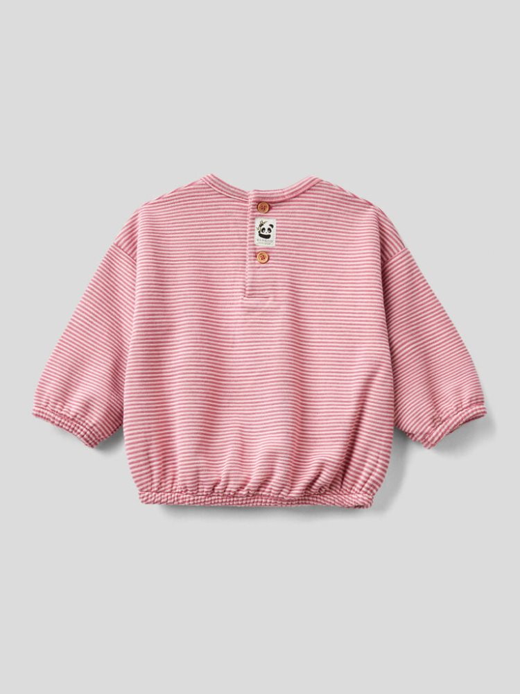 Benetton Gestreept Crew Neck Hoodie Kinderen Cyclamen | BE553341