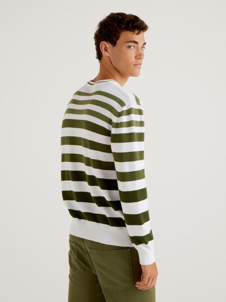 Benetton Gestreept Crew Neck Truien Heren Groen | BE152354