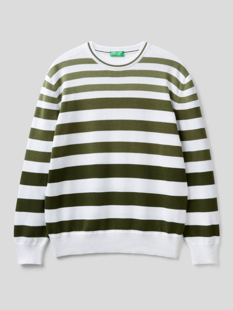 Benetton Gestreept Crew Neck Truien Heren Groen | BE152354