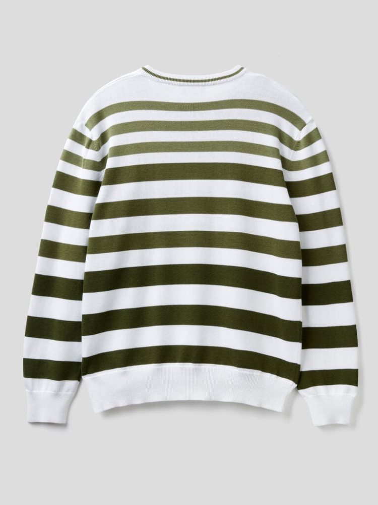 Benetton Gestreept Crew Neck Truien Heren Groen | BE152354