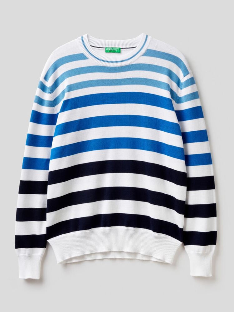 Benetton Gestreept Crew Neck Truien Heren Donkerblauw | BE810682