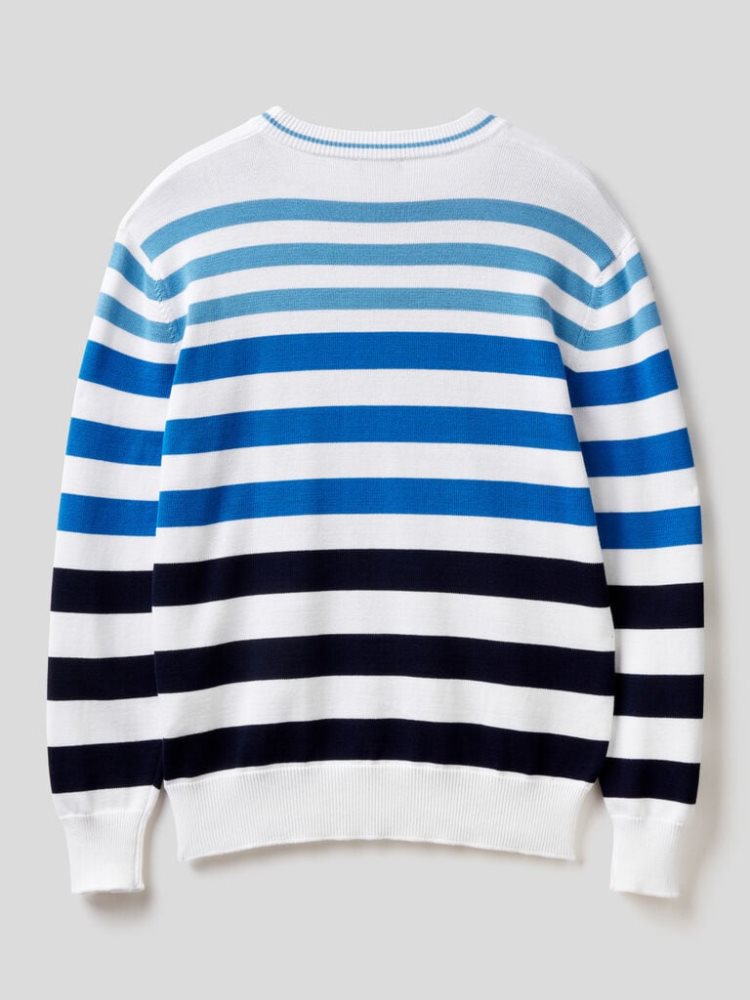 Benetton Gestreept Crew Neck Truien Heren Donkerblauw | BE810682