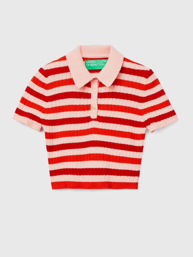 Benetton Gestreept Cropped Poloshirt Dames Rood | BE948315