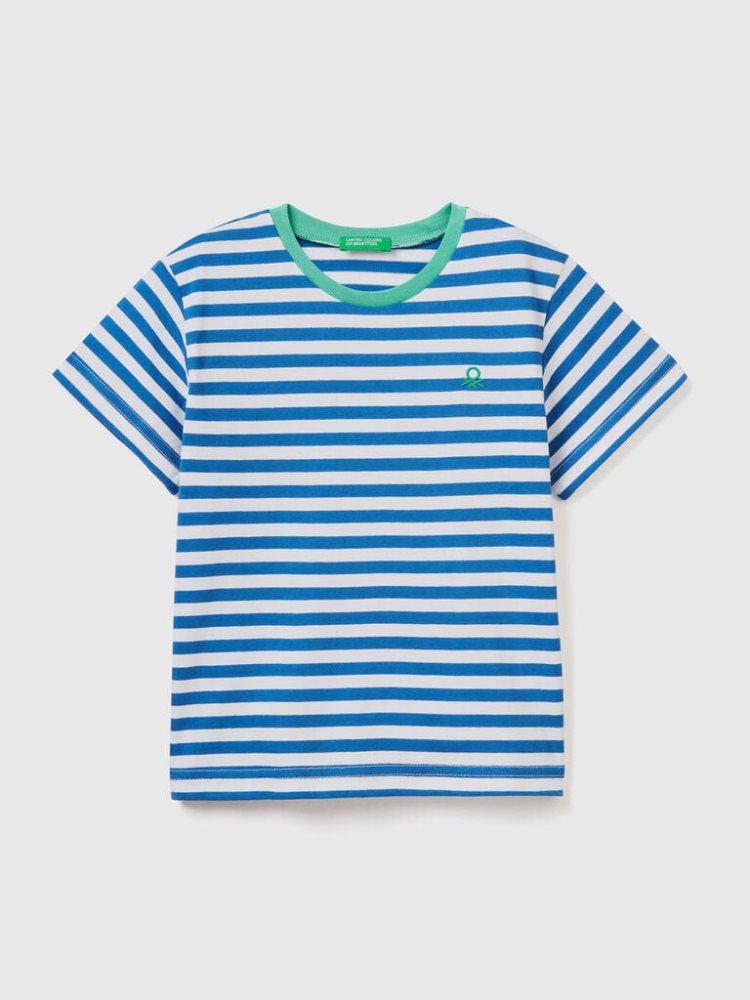 Benetton Gestreept Katoenen Short Sleeve T-shirts Kinderen Blauw | BE162313