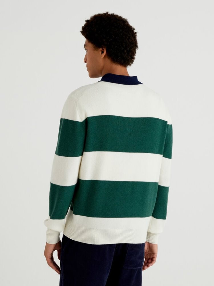 Benetton Gestreept Knit Crew Neck Sweaters Heren Groen | BE594089