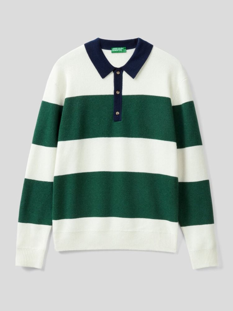 Benetton Gestreept Knit Crew Neck Sweaters Heren Groen | BE594089