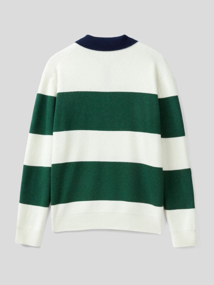 Benetton Gestreept Knit Crew Neck Sweaters Heren Groen | BE594089