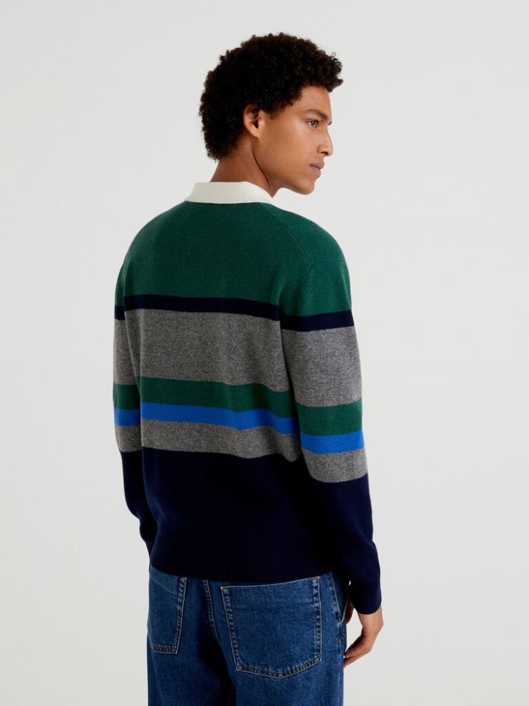 Benetton Gestreept Knit Crew Neck Sweaters Heren Multi-color | BE873919