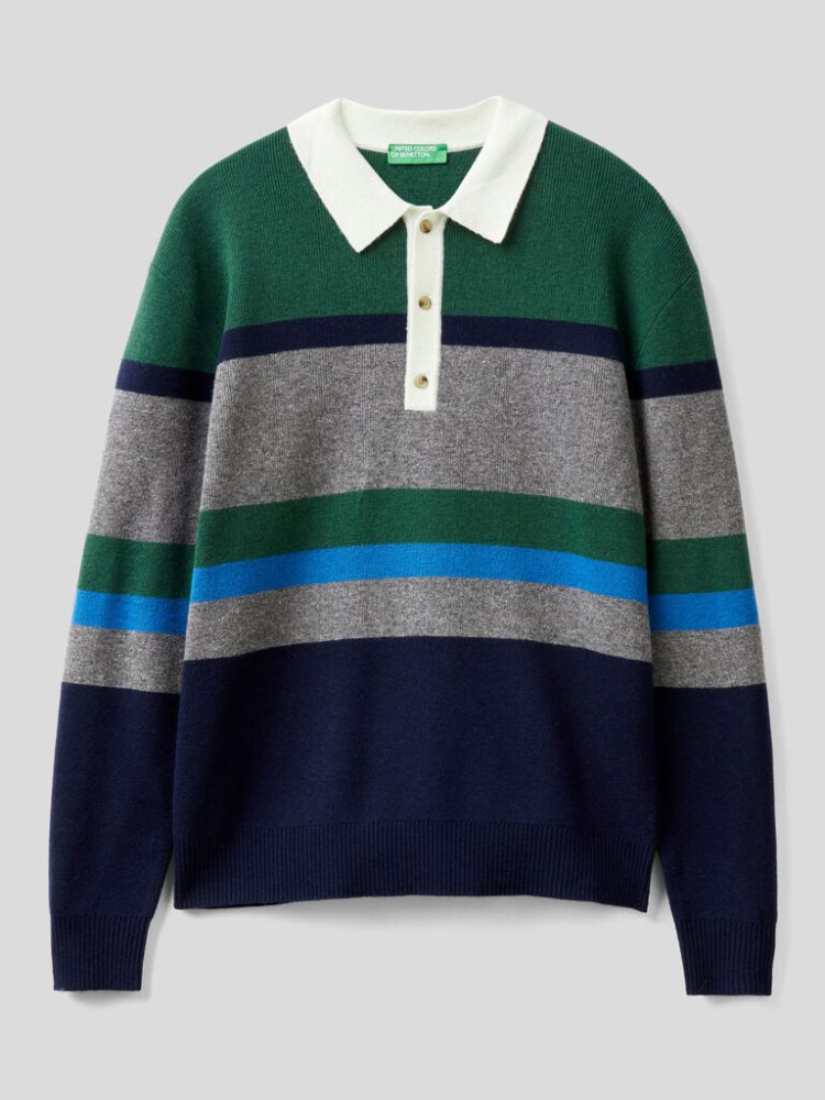 Benetton Gestreept Knit Crew Neck Sweaters Heren Multi-color | BE873919