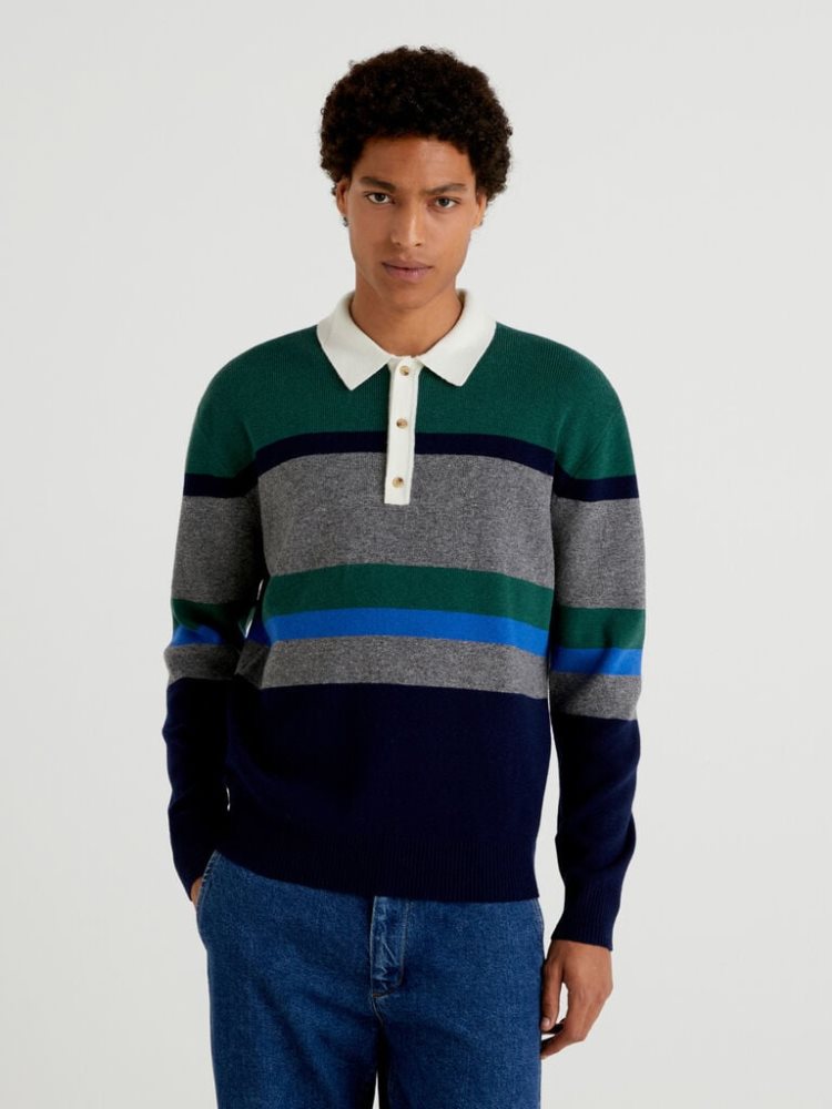 Benetton Gestreept Knit Crew Neck Sweaters Heren Multi-color | BE873919