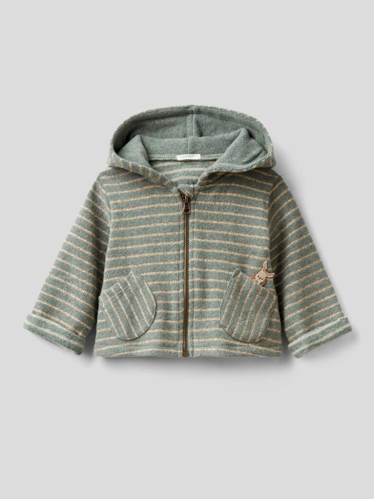 Benetton Gestreept Lurex Hoodie Kinderen Grijs | BE225595