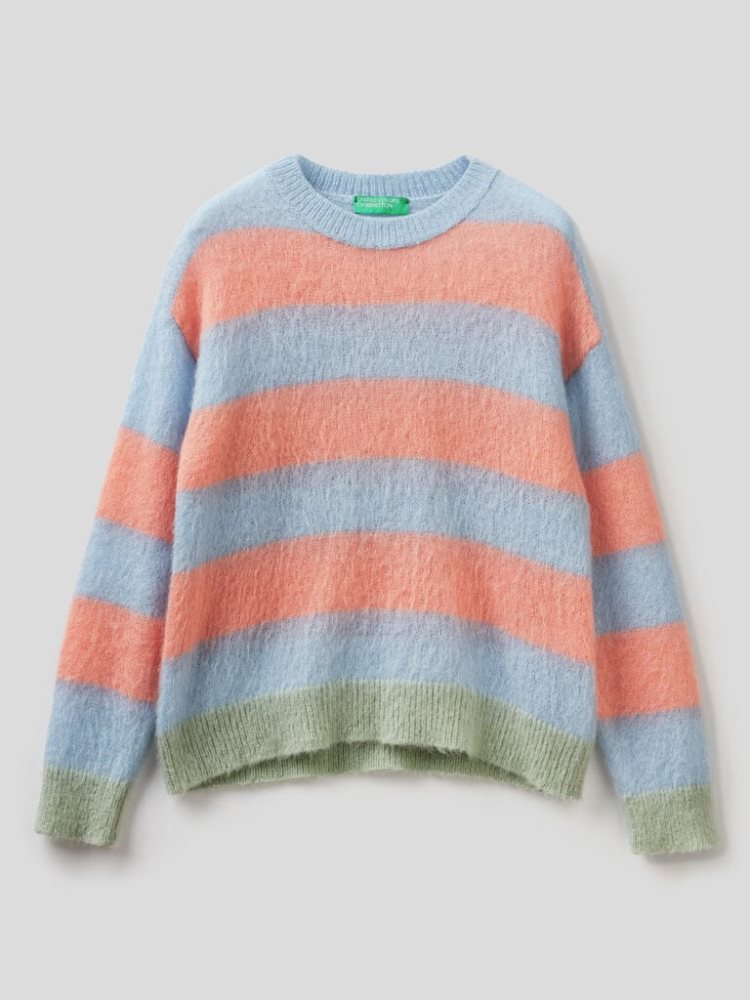 Benetton Gestreept Mohair Blend Crew Neck Sweaters Dames Salmon | BE063442