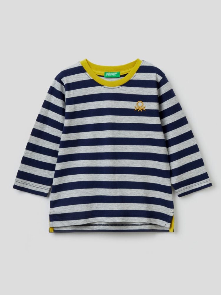 Benetton Gestreept Organic Katoenen Long Sleeve T-shirts Kinderen Blauw | BE693156