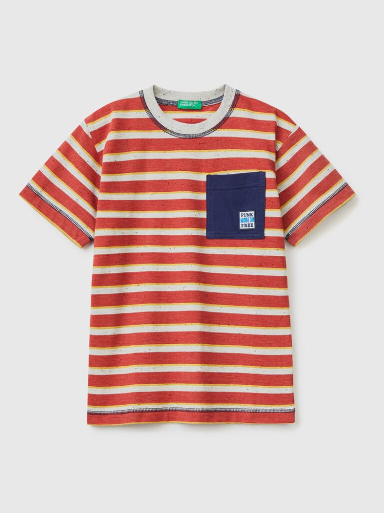 Benetton Gestreept Pocket Short Sleeve T-shirts Kinderen Rood | BE086869