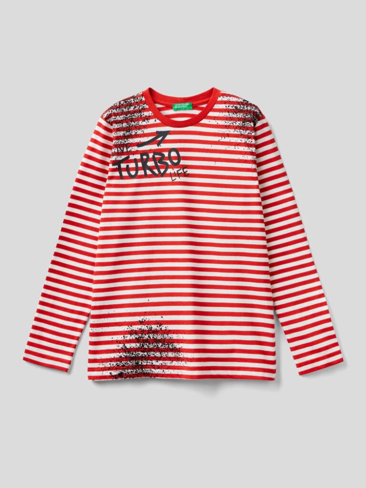 Benetton Gestreept Print Long Sleeve T-shirts Kinderen Rood | BE085243