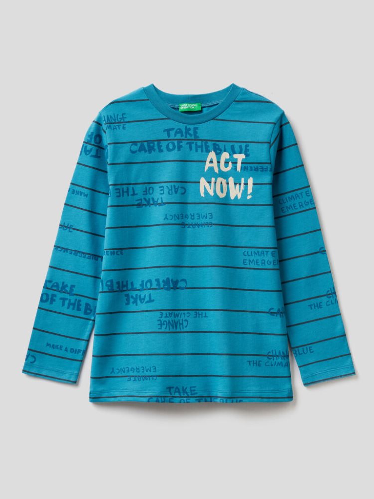 Benetton Gestreept Print Long Sleeve T-shirts Kinderen Blauw | BE420907