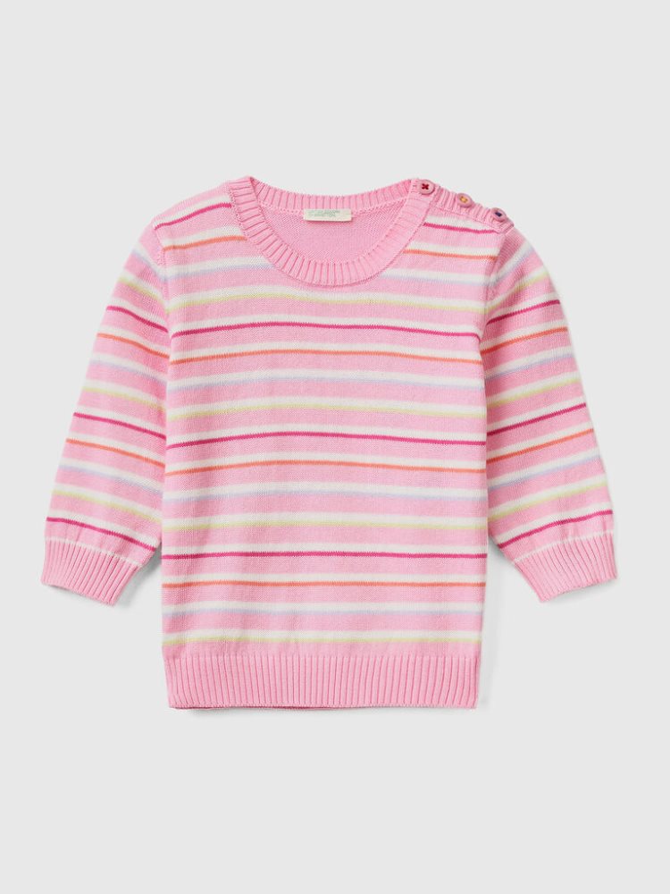 Benetton Gestreept Pure Katoenen Truien Kinderen Roze | BE693168