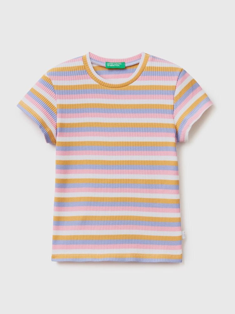 Benetton Gestreept Stretch Katoenen Short Sleeve T-shirts Kinderen Multi-color | BE553658