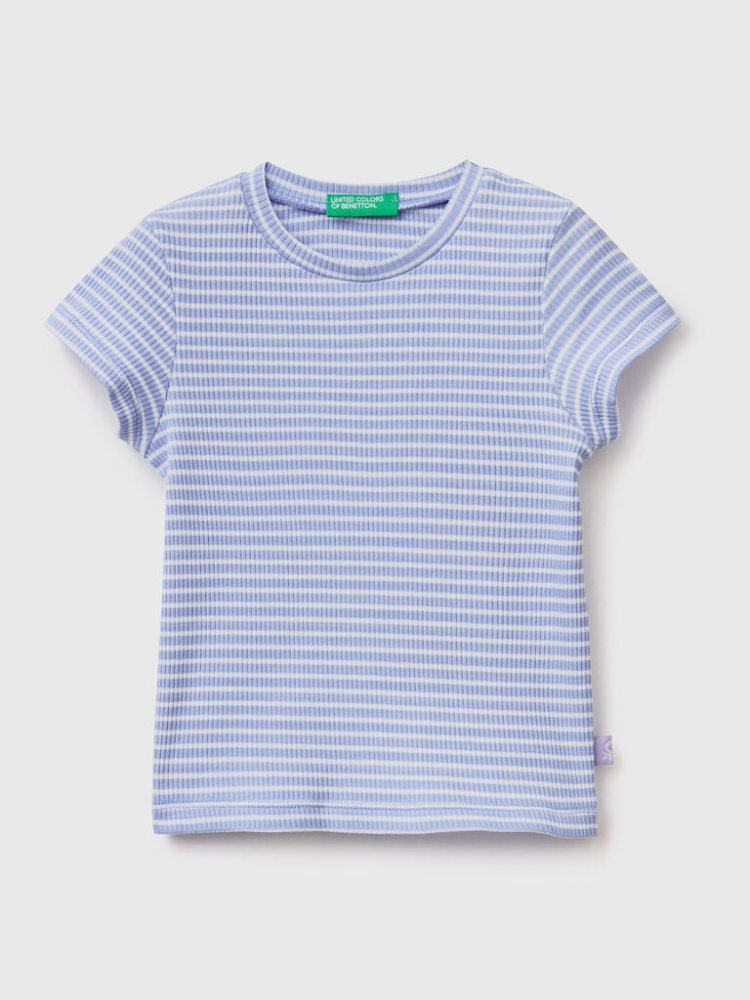 Benetton Gestreept Stretch Katoenen Short Sleeve T-shirts Kinderen Periwinkle | BE702558