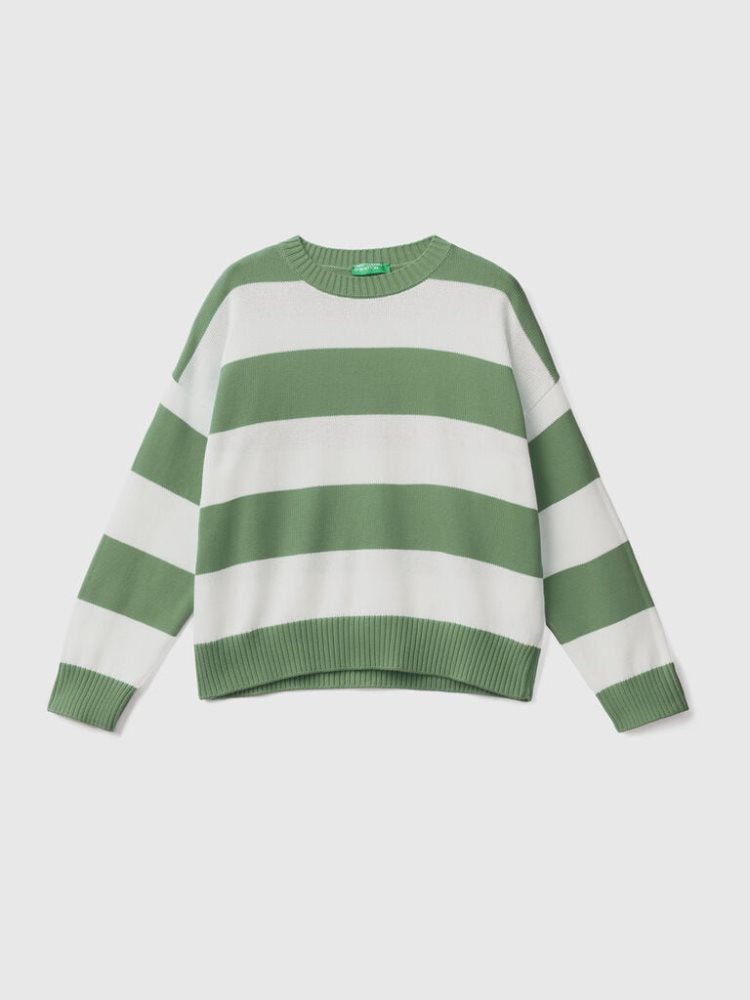 Benetton Gestreept Tricot Katoenen Crew Neck Sweaters Dames Groen | BE508041