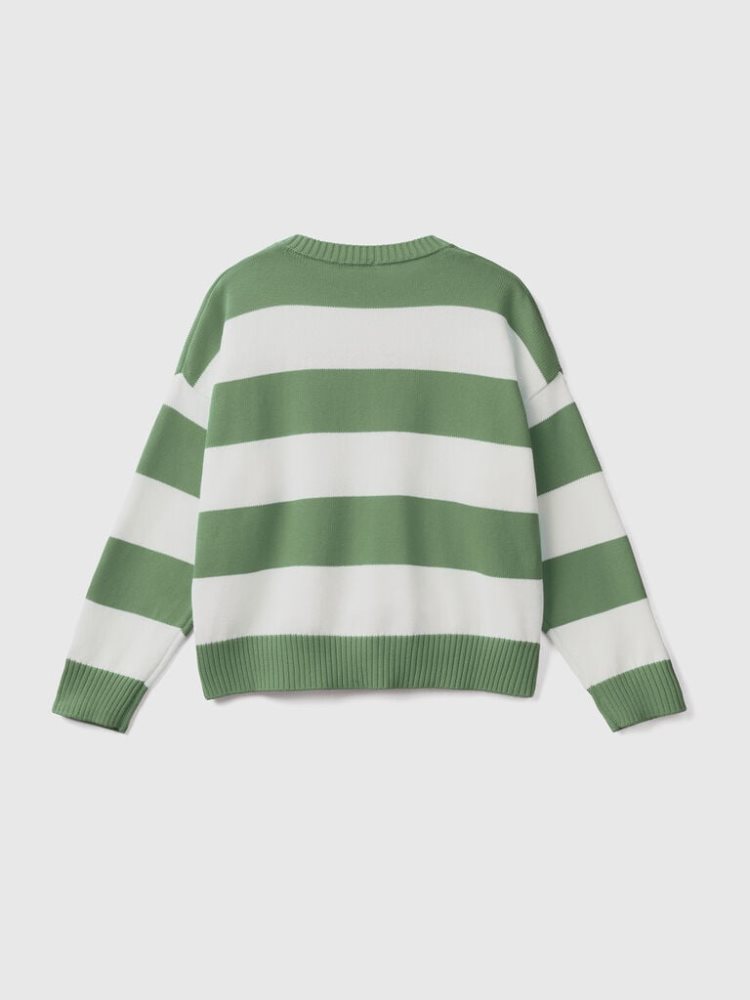 Benetton Gestreept Tricot Katoenen Crew Neck Sweaters Dames Groen | BE508041