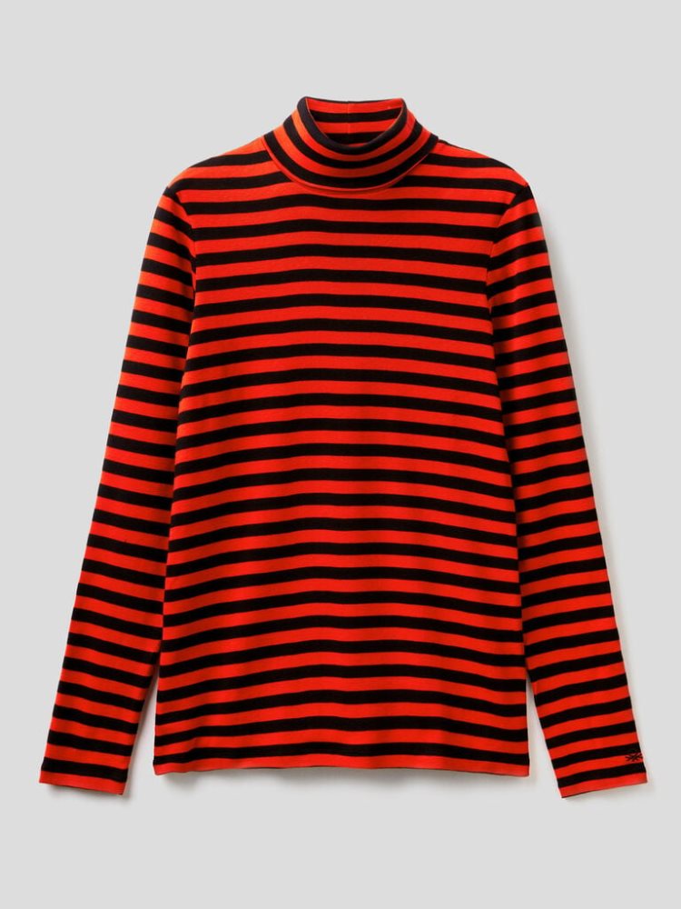 Benetton Gestreept Turtleneck Long Sleeve T-shirts Dames Rood | BE750130