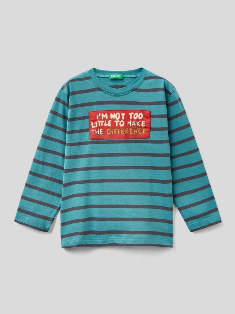 Benetton Gestreept Warm Katoenen Long Sleeve T-shirts Kinderen Blauw | BE923830