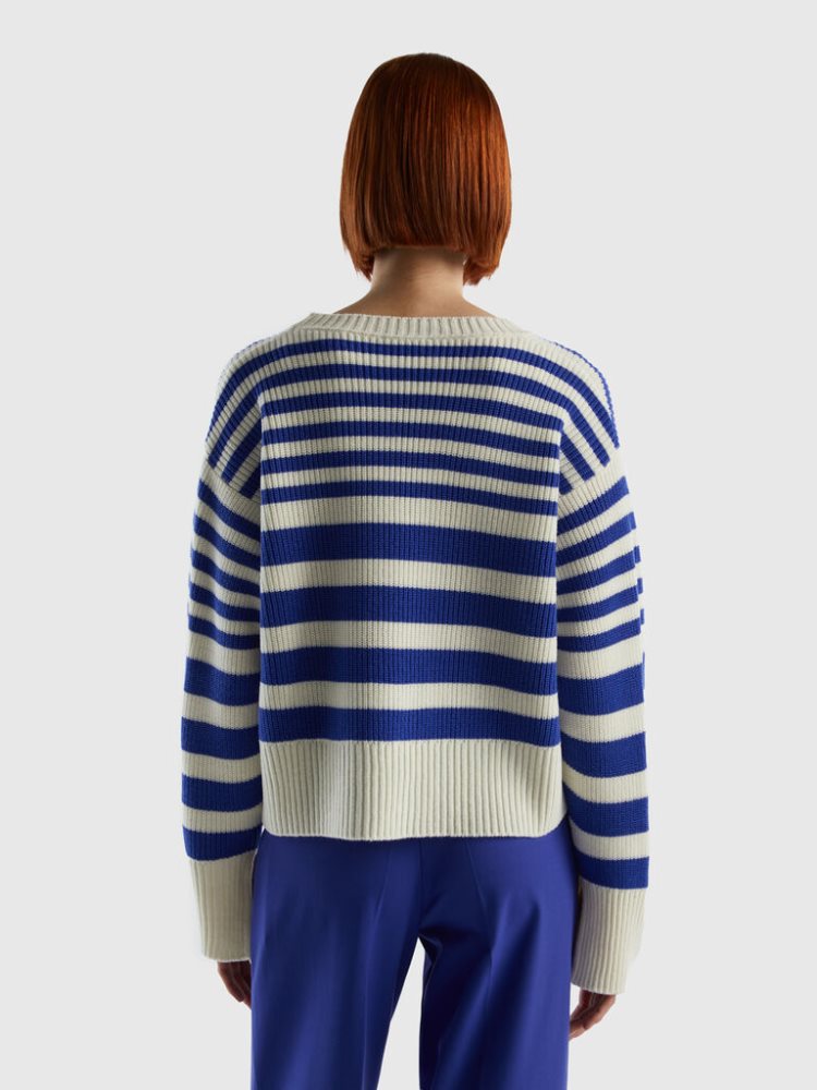 Benetton Gestreept Wol Blend Crew Neck Sweaters Dames Blauw | BE563878