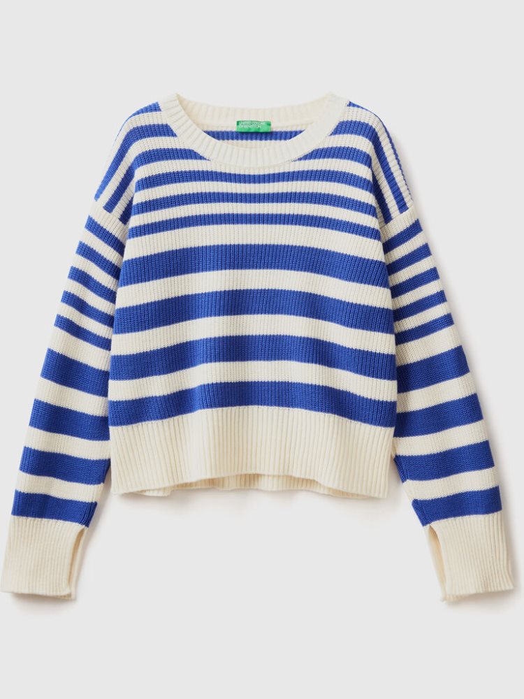 Benetton Gestreept Wol Blend Crew Neck Sweaters Dames Blauw | BE563878